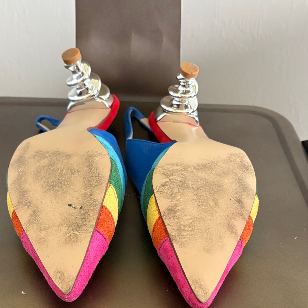 YDN Multicolor Suede Pointed Slingback Pumps - Blue, Pink, Green, Yellow - Picture 5 of 5